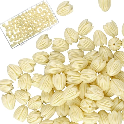 Hotop 100 Pcs Artificial Pikake Jasmine Flower Beads Coral Flower Shell Beads for Jewelry Making Necklace Bracelet Supplies Back to School Scrapbooking DIY Crafts Gifts Decors (13 x 10 mm Ivory)