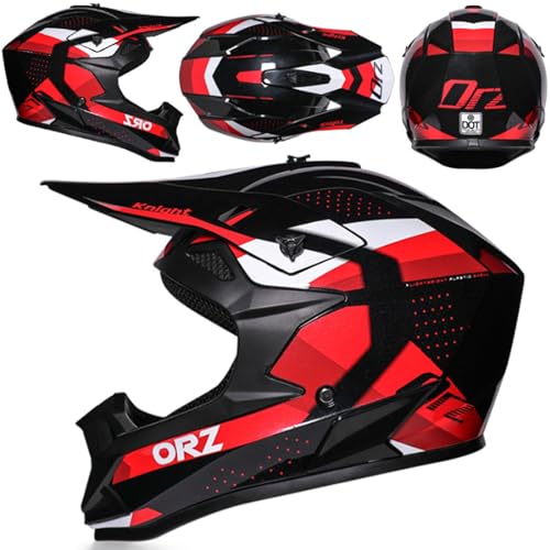 Casco De Motocross ECE Cascos Integral Mujer Hombre Casco De Moto Casco Cross con Gafas Guantes Máscara, Casco Descenso para ATV MX Enduro Quad BMX MTB,Red M