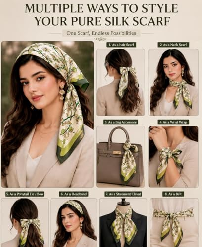 Image of Silk Like Head Scarf for Women Stylish Bandanas for Women Vintage Hair Scarf Wrap and Sleeping, Boho Floral Print Square Bandana Gift