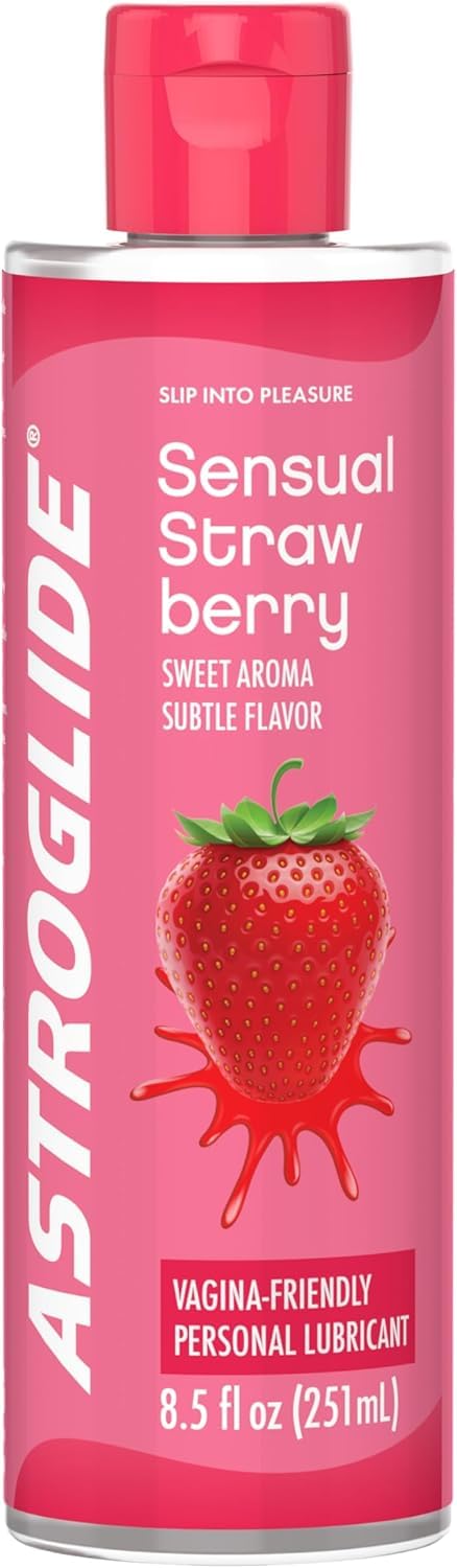 Astroglide Strawberry Flavored Personal Lubricant 8 5oz Lube for Men Women and Couples Delicious Flavor Hypoallergenic Vaginal Safe