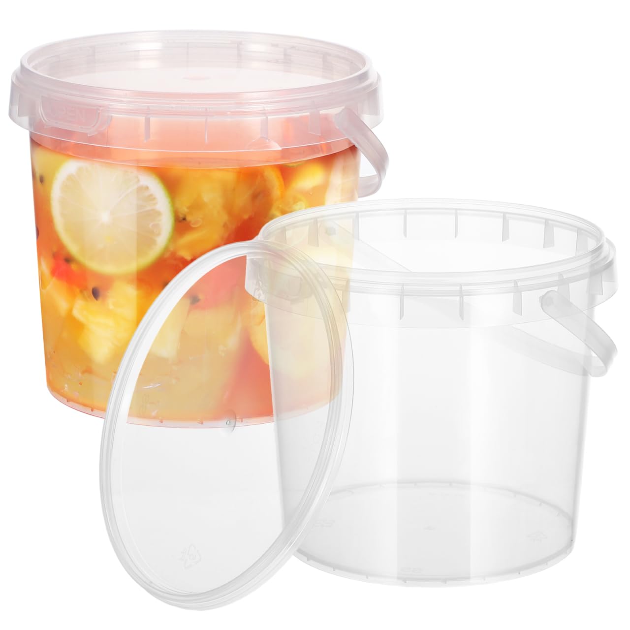 UPKOCH 2 Pack 2L Clear Plastic Ice Cream Buckets with Lids Food Grade Freezer Safe Storage Containers for Kitchen and Food Service