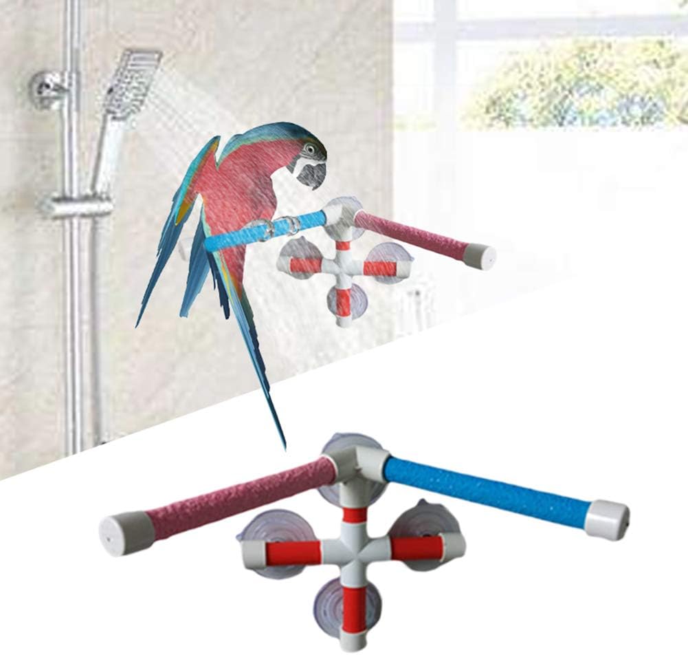 Double Suction Cup Shower Perch Window Wall Stand for Bird Parrot Parakeet Cockatiel Conure Macaw African Greys Amazon Cockatoo Lovebirds Budgie Finch Canary Bath Toy Accessories