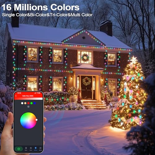Image of Gemce Smart C9 Christmas Outdoor Lights, 33FT 50 LEDs RGB String Lights, APP /Remote Control, DIY Modes & Music Sync, Color Changing Holiday Lights for Xmas Tree, House, Party Decoration
