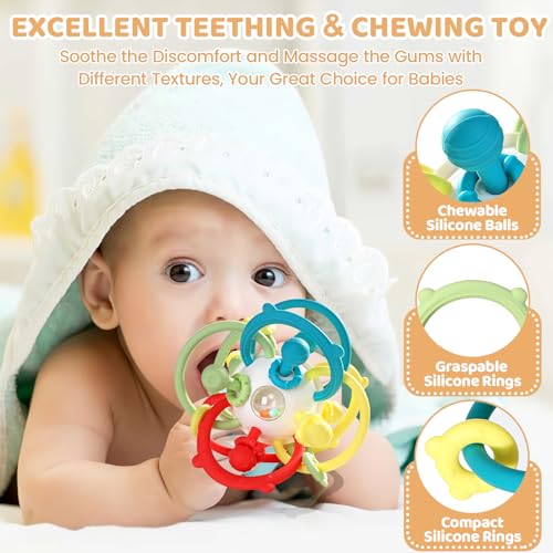 Image of Baby Rattle Ball Teething Toys for 0 3 6 9 12 18 Months Boys Girls, Beige