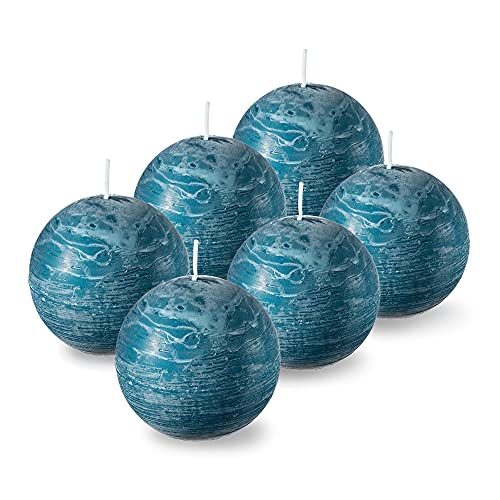 SPAAS Unscented Turquoise Round Candles - 3 Inch Rustic Ball Candles for Wedding Decoration, Celebrations, Holiday Candles, and Home Decor - Set of 6 Paraffin Sphere Candles