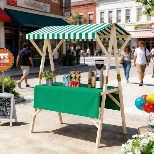 Outdoor Vendor Cart with Canopy, Portable Food Display Stand, Foldable Vending Stand Kiosk Display Trolley for Markets, Party Decorations, Sales at Tourist Attractions(Green 2,120cm/47.2in)