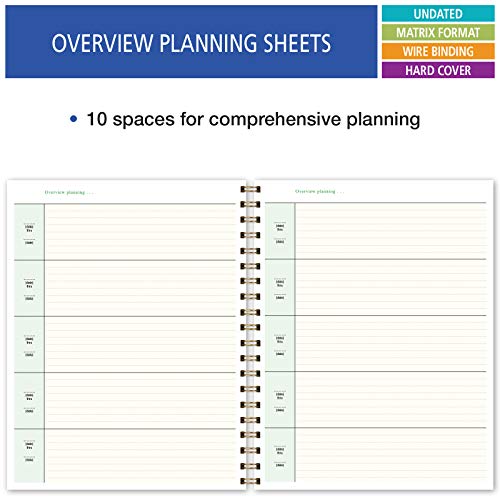 Elan Publishing Company Hardcover 6 Period Teacher Lesson Plan - Days Vertically Down The Side With Bonus Clip-In Bookmark (Blue Green Flowers) #TOP5
