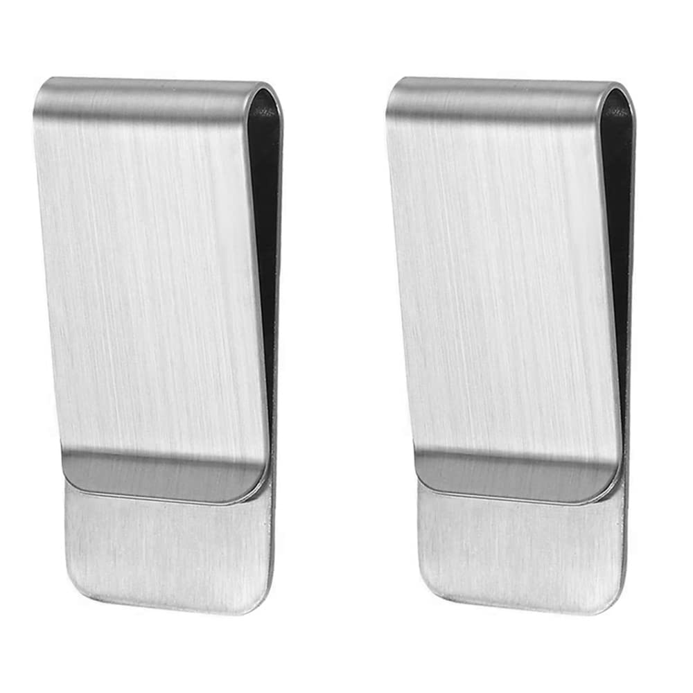 2 Pack Stainless Steel Money Clip Silver Slim Cash Wallet Credit Card Holder for Men and Women Y2MPJ (A)
