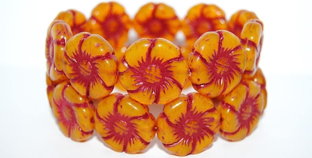30 pcs 6-Petal Flower Pressed Glass Beads, 1780 (1780), Glass, Czech Republic, Size 22 mm (0.87 in)