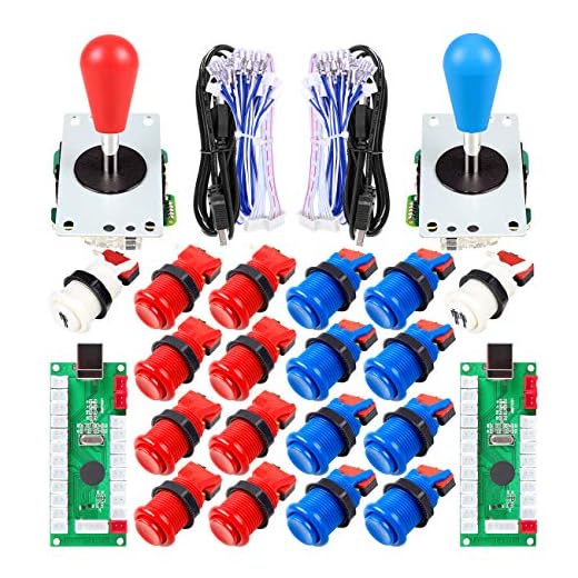 EG STARTS 2 Giocatori Arcade Joystick Parti Fai da Te USB Encoder 2X Ellipse Maniglia Joystick Ovale 18x Pulsanti Stile Americano Arcade per PC, MAME, Raspberry Pi, Sistema Windows (Rosso & Blu)