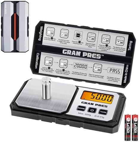 GRAM PRES Digital Pocket Gram Scale 500g x 0.01g Accuracy, Small High Precision Portable Scale Digital Weight Grams and Oz for Jewelry,Diamond，Arrows, Powders and Medicine,with 50g Cal Weights