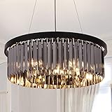 Wellmet Crystal Chandeliers for Dining Room, Modern Black Crystal Pendant Light, Farmhouse Chandelier for Bedroom, Ceiling Lighting Fixture for Kitchen Island, Living Room, Hallway, 6 Lights,W-21.65”
