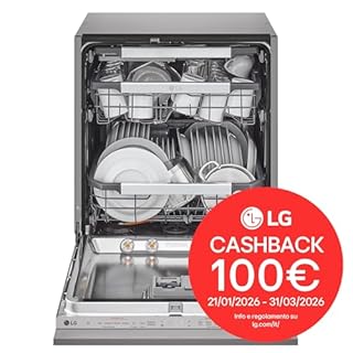 LG QuadWash DB475TXS Lavastoviglie da Incasso, a Scomparsa Totale, Serie 4, Classe A, 14 Coperti, 4 Bracci Irroratori, Vapore, Cerniere Sliding, Apertura Automatica, 3° Cestello, Wi-Fi, Acciaio