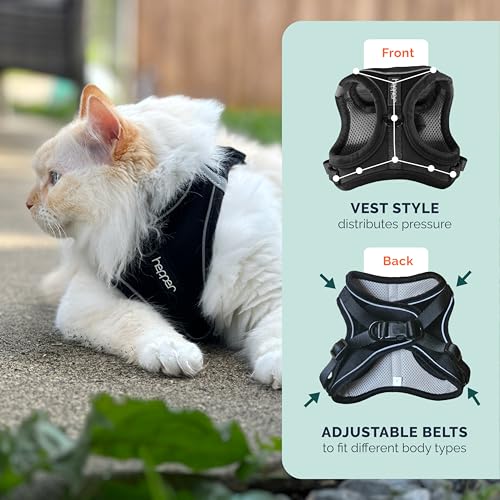 Hepper Conjunto de arnês e coleira à prova de fuga para gatos – Arnês tático preto para gatos com ti