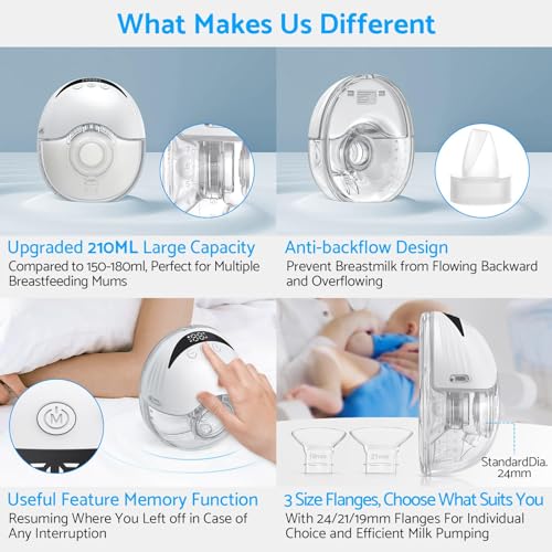 Image of Hands Free Breast Pump - Wearable Breastpump with 4 Mode & 12 Levels, Portable Electric Breast Pump, Strong Suction, Low Noise, 24 /21 /19mm Flange (1 Pack)