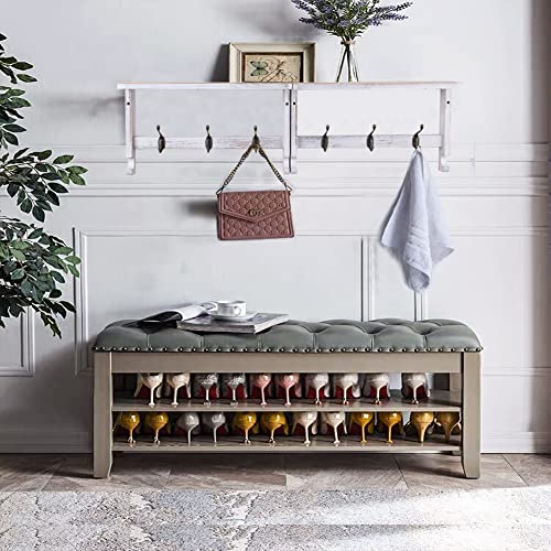 Mrpapa Wall Hooks With Shelf, 32” Entryway Wall Hanging Shelf Wood Coat Hooks Large Wall Mounted Coat Hook Rack-Solid Pine Wood Entryway Hanger For Hanging Clothes, Hats, Purse, Keys #TOP6