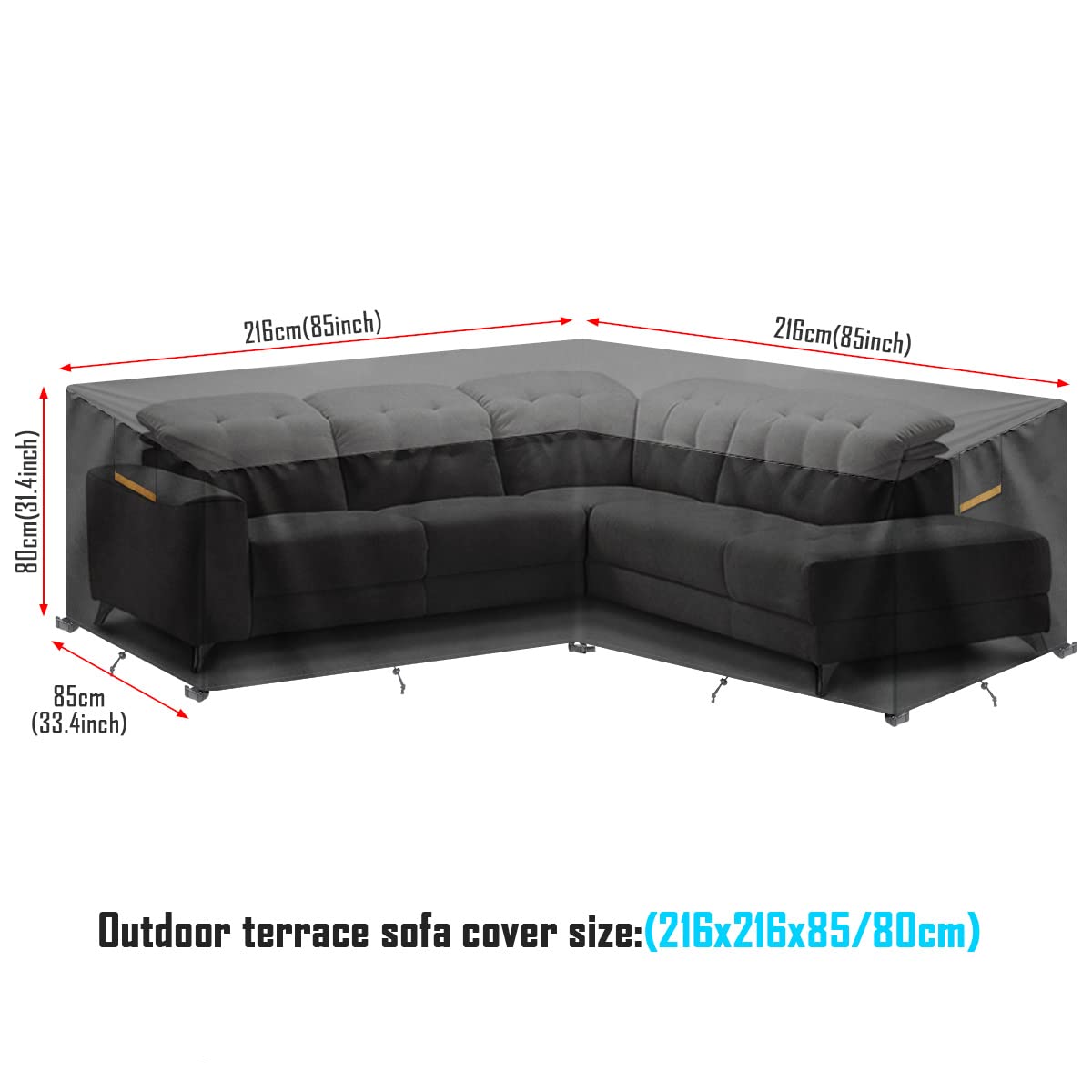 Abdeckung für Gartenmöbel L-Form Loungemöbel Abdeckhaube mit Belüftungsöffnungen, Wasserdicht Schutzhülle für Gartenmöbel Sitzgruppe Ecksofa Eck-Loungegruppe Abdeckplane 216x216x85/80cm