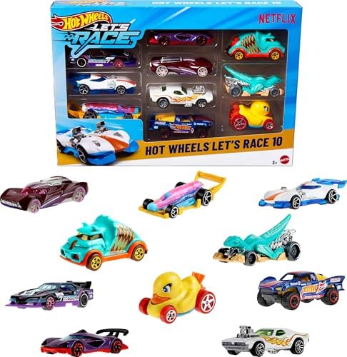 Hot Wheels Toy Cars & Trucks, Let’s Race 10-Pack, Set of 10 1:64 ...