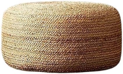 Jute Ottomans Pouf for Seating | Jute Ottoman for Footrest Filled with Bean Balls | Ottoman Pouf Stools for Living RoomBedroom, 50x50x30 cm