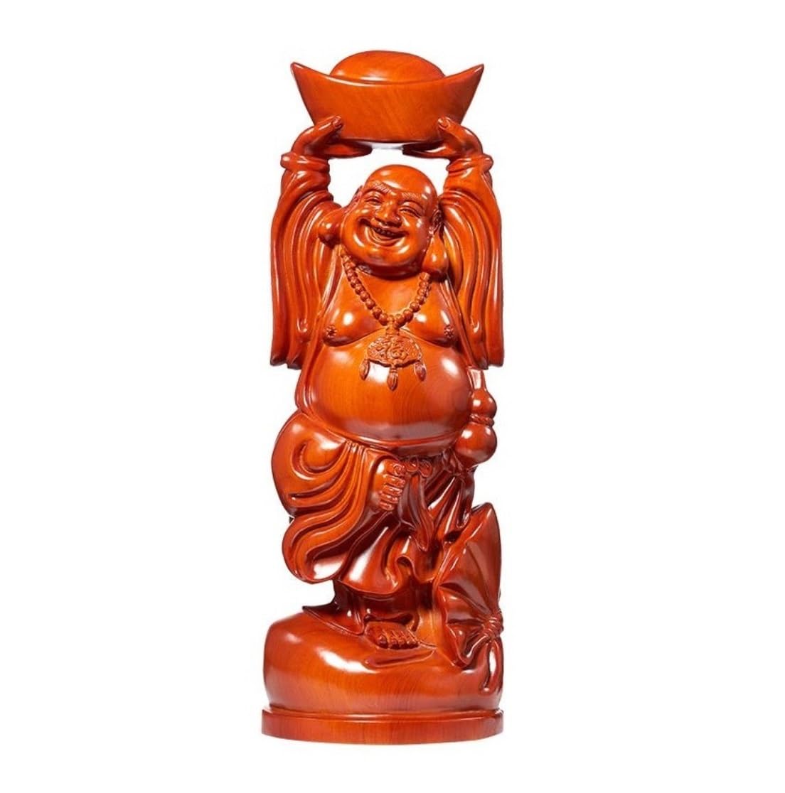GAOJUNAN Buddha Statue,Zen Altars, Wood Laughing Buddha Statue For Home Decor, Lucky Happy Figurine, Indoor Decoration Desk Shelf Decoration(22 * 12 * 50cm)