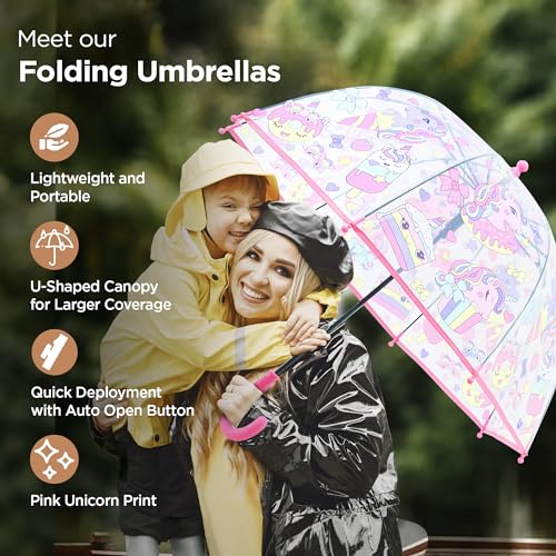 Image of UMAI 64.5 cm Folding Umbrella Transparent | 8K Fiberglass Ribs | Auto Open & Non-slip Handle | Travel Friendly Windproof | Umbrella for Women, Men & Kids| Floral Print | White