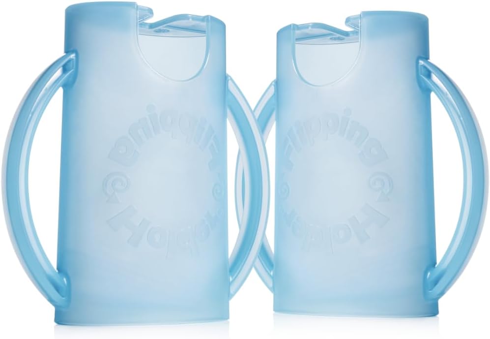 Flipping Holder 2-Pack, Multipurpose Squeeze-Proof Food Pouch Holder and Juice Box Holder (Aqua Blue x2)