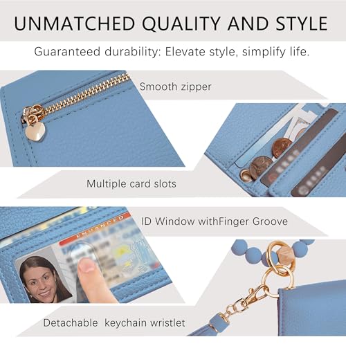 Image of Keychain Wallet for Women,RFID Wristlet Wallet with Beaded Strap | Tri-Fold Design,6 Card Slots,ID Window,Zipper Coin Pocket,Lightweight Carry
