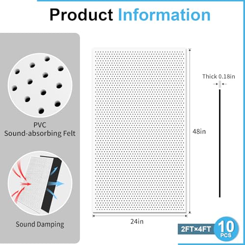 Image of Art3d Acoustic Drop Ceiling Tiles 24x48 10-Pack, Soundproof Panels 2x4ft for Wall Coverings, White