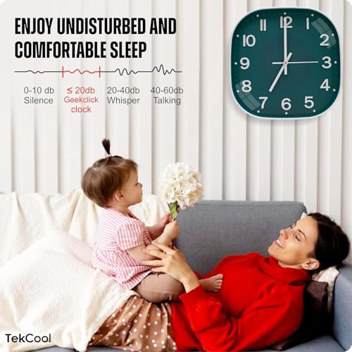 Image of TEKCOOL Plastic Analogue Wall Clock 12 inch Silent Quartz Decorative Wall Clock Non-Ticking Classic Clock Battery Operated Round Easy to Read for Room /Home /Kitchen /Bedrom /Office /School.Green White-