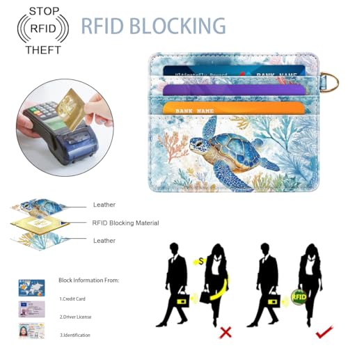 Image of Slim Minimalist Pocket Credit Card Holder Wallet Women | RFID Blocking Lightweight Thin Small Cute Card Cases, Turtle