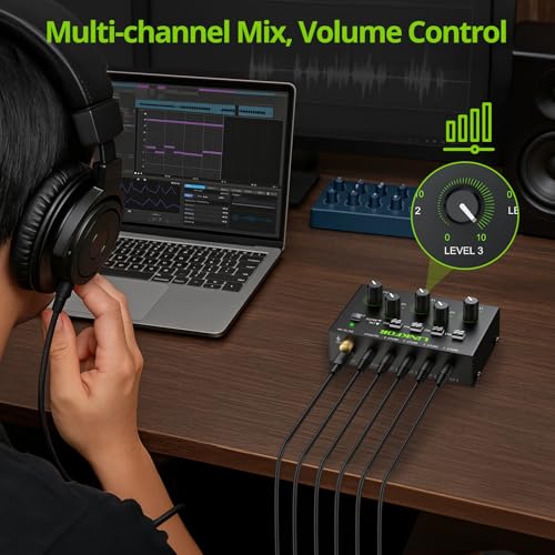Mélangeur audio 3,5 mm mini console mixage 4 canaux alimentée jack - 2