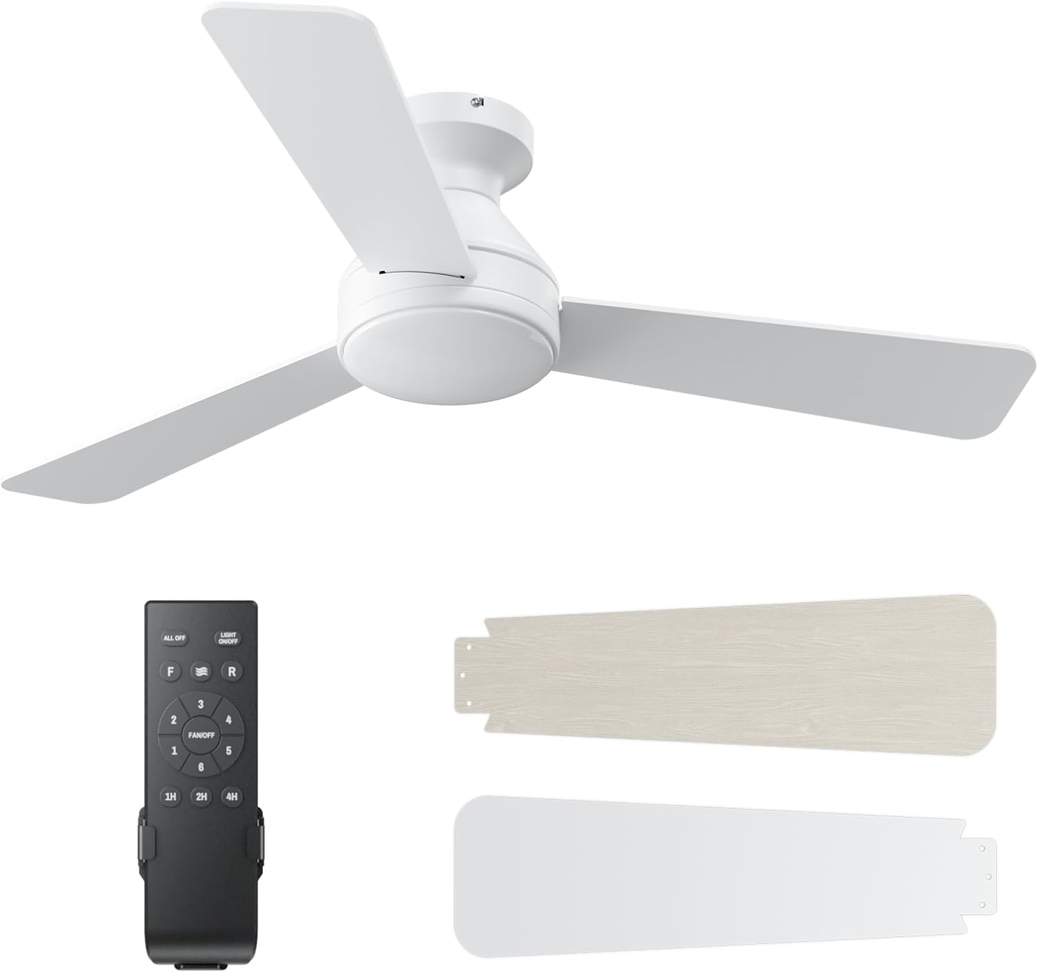 Ceiling Fans with Lights, 42 Inch Ceiling Fan with Light And Remote, 3CCT Flush Moun Low Profile Ceiling Fans, 6 Speed Noiseless LED Ceiling Fan, White Ceilings Fan with Remote for Bedroom Living Room