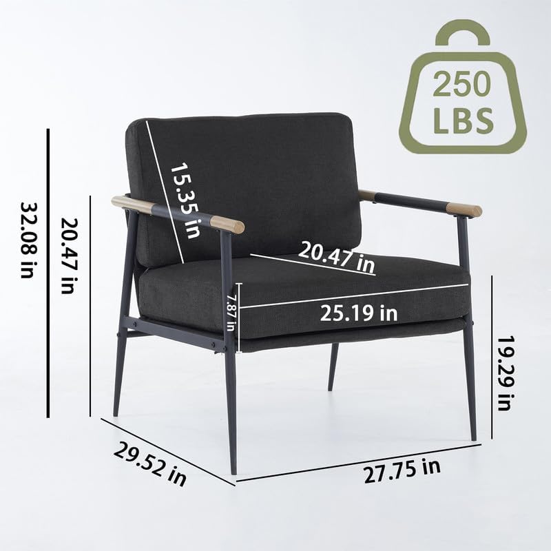 Miniatura 2 de Mid-Century - Silla decorativa moderna, cómoda silla tapizada de felpilla para sala de estar, dormitorio, oficina, sillón con respaldo medio con