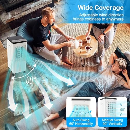 مكيف هواء محمول 3 في 1، مروحة تبريد 3 سرعات و3 اوضاع، مبرد هواء تبخيري للمنزل بخزان مياه سعة 8 لتر، مروحة مستنقع متذبذبة بالتبخير ومؤقت 7 ساعات وجهاز تحكم عن بعد