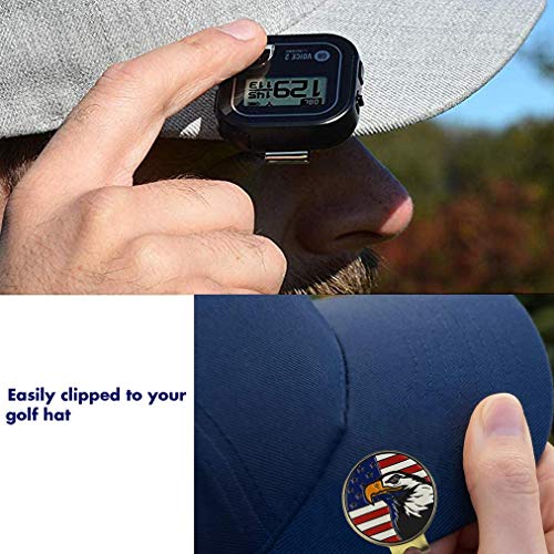 Golf Buddy Bundle Voice 2 GolfBuddy Voice2 Easy-to-Use Talking GPS, Black + 1 Custom Ball Marker Hat Clip Set (American Eagle)