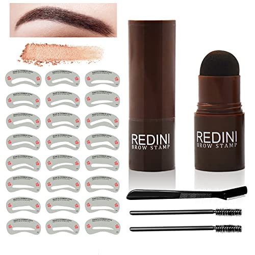 Brown eyebrow stamp stencil kit,Brow Definer Powder Stamp 24 Styles Reusable eyebrow stamp kit,Brush & Eyebrow Trimmer Buildable Brow Stencil Makeup Tools,Long Lasting Waterproof Eye brow shape kit