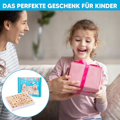 Sensorik Bausteine Holz 50 Stk Montessori Spielzeug Stapelturm Regenbogen Bauklötze Holz Stapelspielzeug Konstruktionsspielzeug, Holzbausteine Pädagogisches Kinderspiel für Mädchen und Jungs ab 3