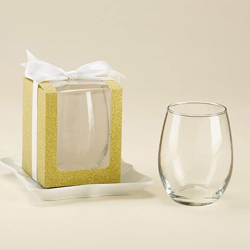 Kate Aspen 9 Oz. Personalized Stemless Wine Glass - 48Pcs/Gold - Custom Wedding Favors And Bridal Shower Party Favors With Customized Designs Text Lines #TOP5