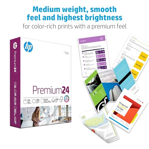 Image of HP Printer Paper | 8.5 x 11 Paper | Premium 24 lb | 5 Ream Case - 2500 Sheets | 100 Bright | Made in USA - FSC Certified | 115300C
