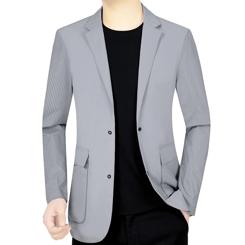 Mens Gray Blazers Vintage Blend Sport Coat Suit Jacket with Pockets