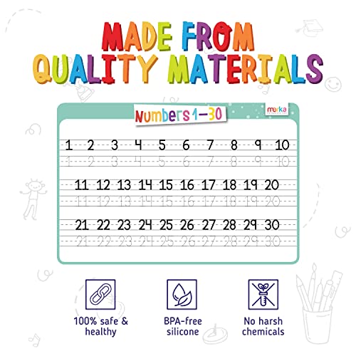 Merka Drawing Pad Placemat For Kids: Creative Learning At The Dining Table - Letters, Numbers, Colors & Cursive, 4 Fun Mats With 7 Dry Erase Markers, For Ages 2 And Up #TOP2