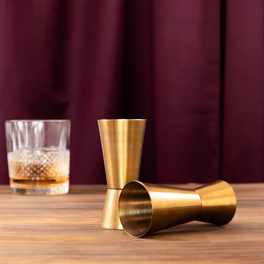 Image of Hip Flask with Peg Messurer Wine Flask Gift Set for Men & Women Stainless Steel (60ML+30ML Peg Messurer + Whiskey Flask) (Golden)