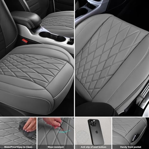CAR PASS 2 Pack Leather Front Car Seat Covers, Bottom Seat Covers Full Wrapped with Storage Pocket, Anti-Slip Leather Seat Protectors,Waterproof Seat Cushion Pad Universal Fit Sedan SUV Truck, Gray by CAR PASS - Used condition - Image 3