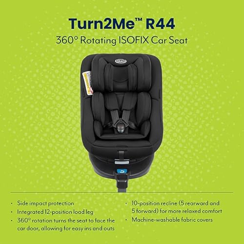 Graco Turn2Me Group 0+/1 ISOFIX 360° Rotating Car Seat, Rearward facing for longer from birth to approx. 4 years. Forward facing from approx. 1 to 4 years (9-18kg), Black fashion