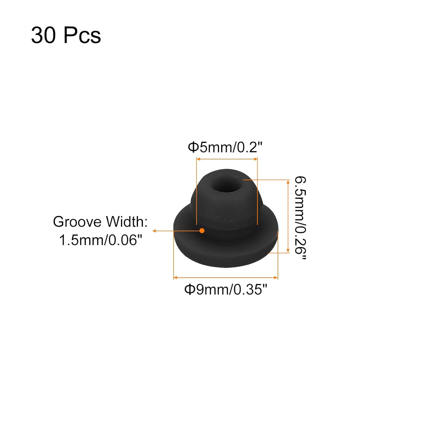 MECCANIXITY 30pcs Silicone Snap in Locking Hole Plugs,5mm/0.2 Inch Mounting Diameter Narrow Groove Width 1.5mm Panel Seal Cover Round for Kitchen Bulkheads Waterproof Sealing Plugs Black