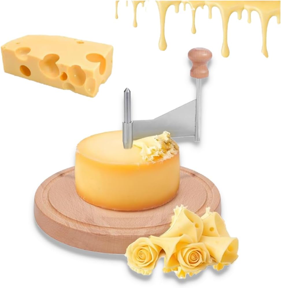 Cheese Curler Wheel Cheese Shaver with Sharp Steel Blade & Stable Wood Base – Perfect for Home Dinners, Restaurants & Cheese Boards(Yellow)