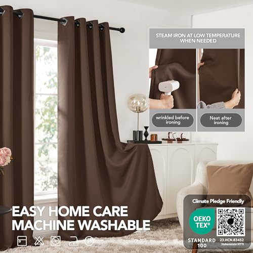 Image of Deconovo Blackout Curtains Thermal Insulated Curtains Grommet Room Darkening Curtains for Bedroom 52W x 84L Inch Brown 2 Panels