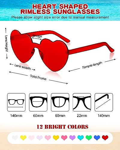 Colzzy 24 Pair Halloween Heart Shaped Sunglasses Valentine Rimless Glasses Candy Color Tinted Party Eyewear2