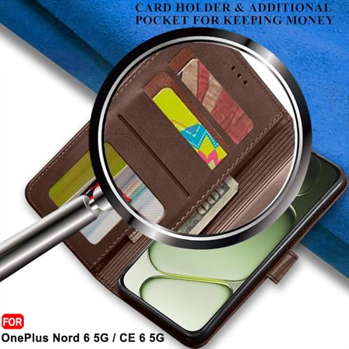 Image of TheGiftKart Flip Back Cover Case for OnePlus Nord 6 5G | Dual-Color Leather Finish | Inbuilt Stand & Pockets | Wallet Style Flip Back Case Cover for OnePlus Nord 6 5G (Faux Leather, Brown & Coffee)