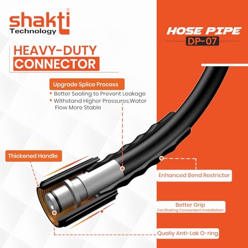 Image of Shakti Technology 10 Meter Hydrolic Pipe For Pressure Washer - Steel Braided Output Hydraulic Hose Pipe - 3200 PSI Pressure Washer Pipe - Suitable For M22 inch Brass Connector